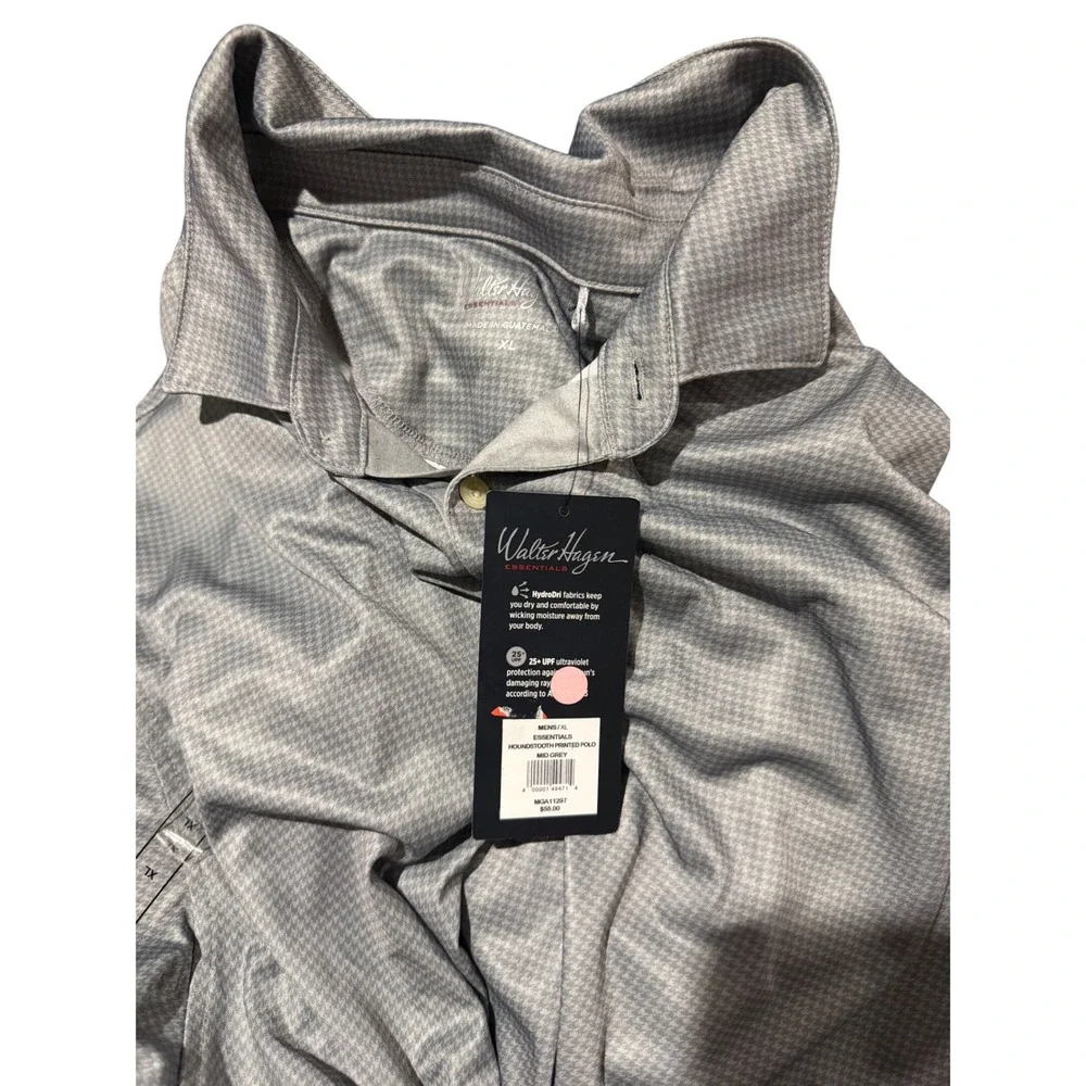 Walter Hagen Polo Shirt Houndstooth Print Men XL Grey HydroDri UPF 25+ New